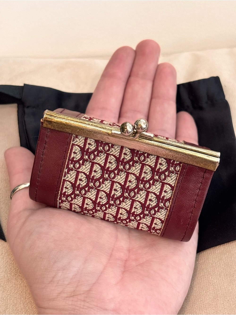 Christian Dior RARE Vintage 1970’s Oblique Monogram Kiss Lock Coin Poin Purse - Picture 8 of 16